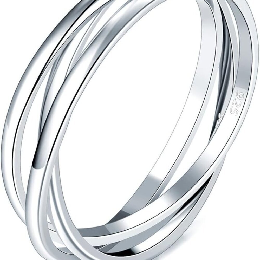 925 Sterling Silver Ring, Fidget Ring Anxiety Ring, Triple Row Rolling Interlock
